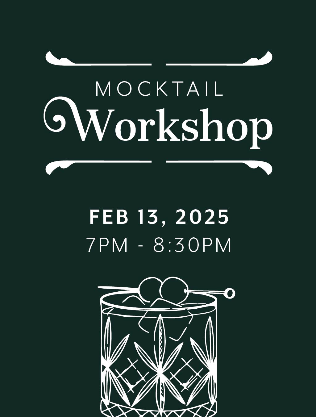 Graphic promoting a Mocktail workshop in Halifax, Nova Scotia. 