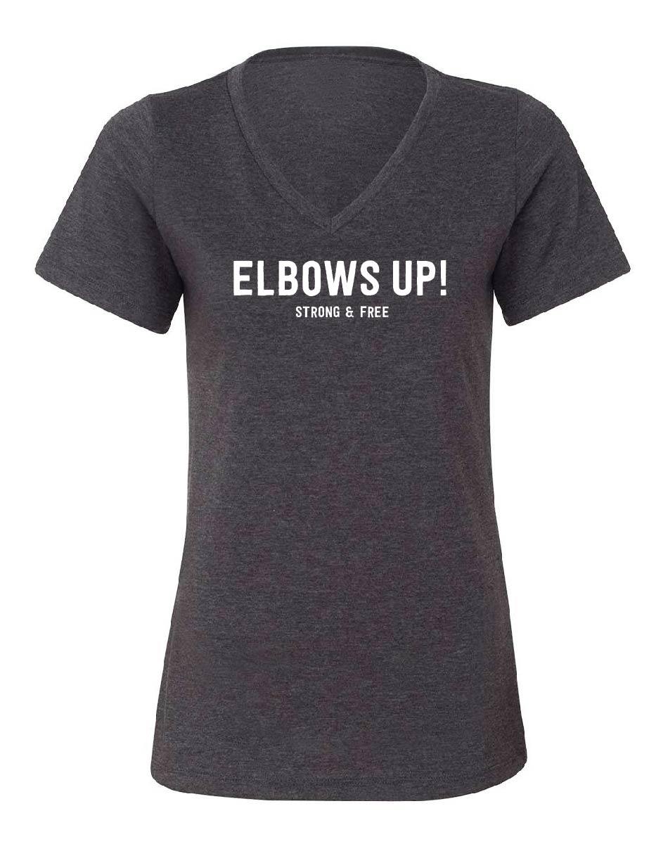 Elbows Up! women's vneck t-shirt front view