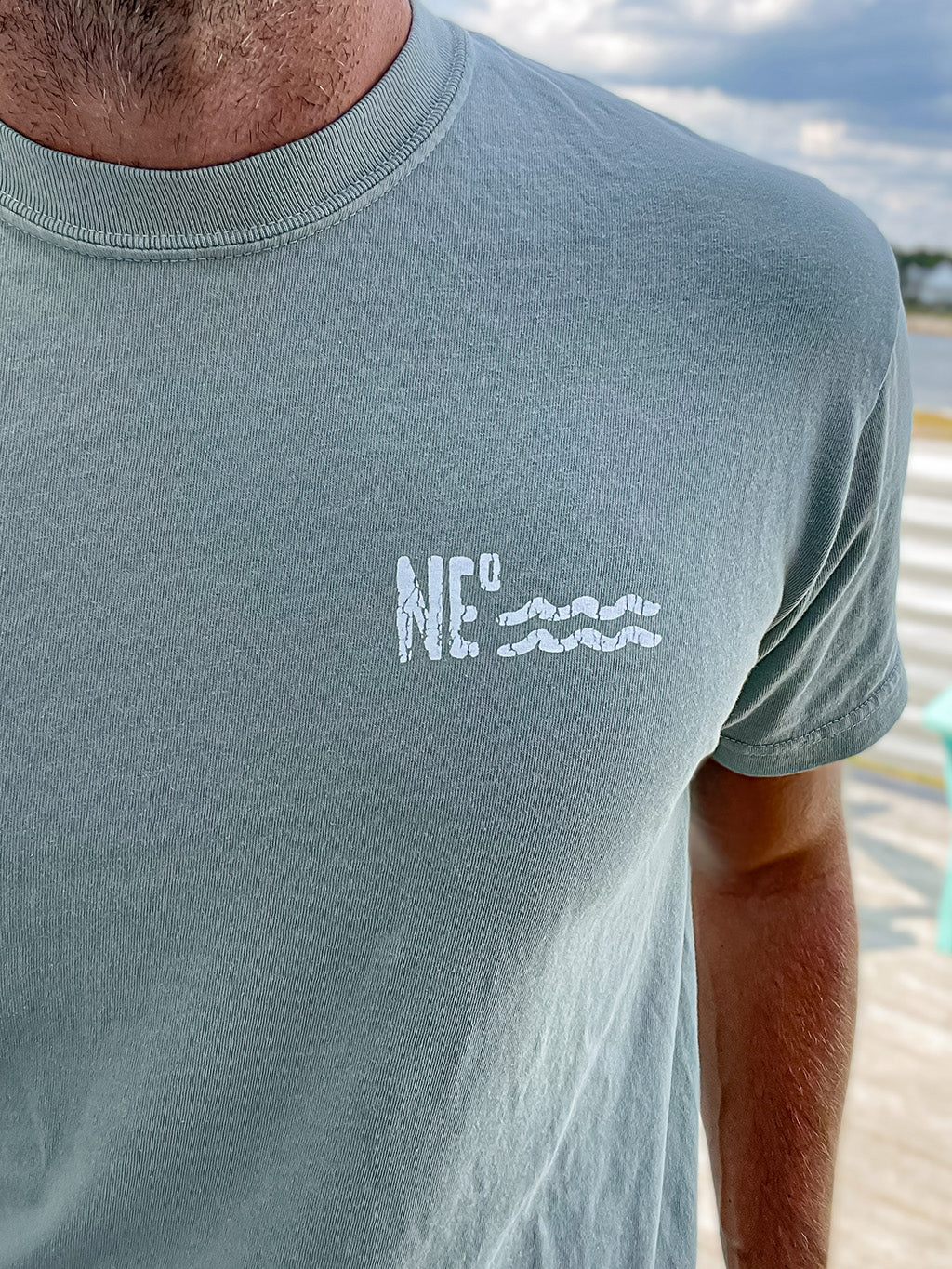 Nor'easter Apparel Cooler on the coast t-shirt detailed front view