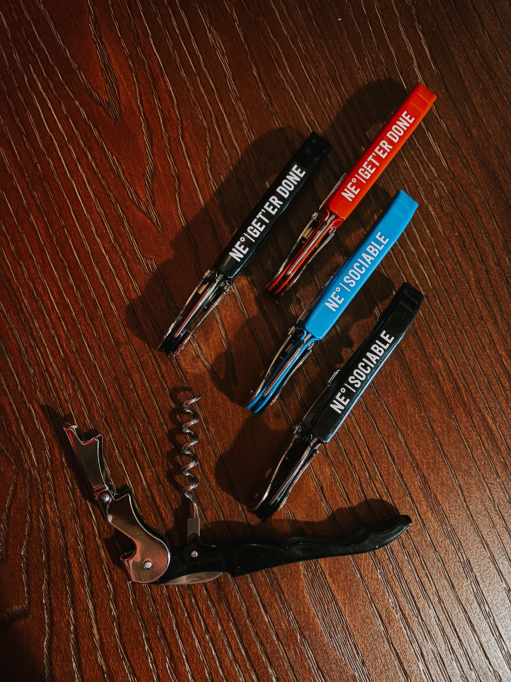 Branded cork screw or wine key with east coast slang printed on them in 3 different colours