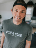 nor'easter apparel rum and coke t-shirt front view on a man
