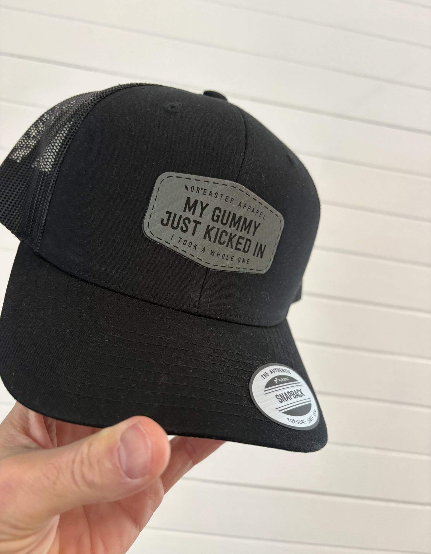 Black Gummy Hat with Reflective Patch