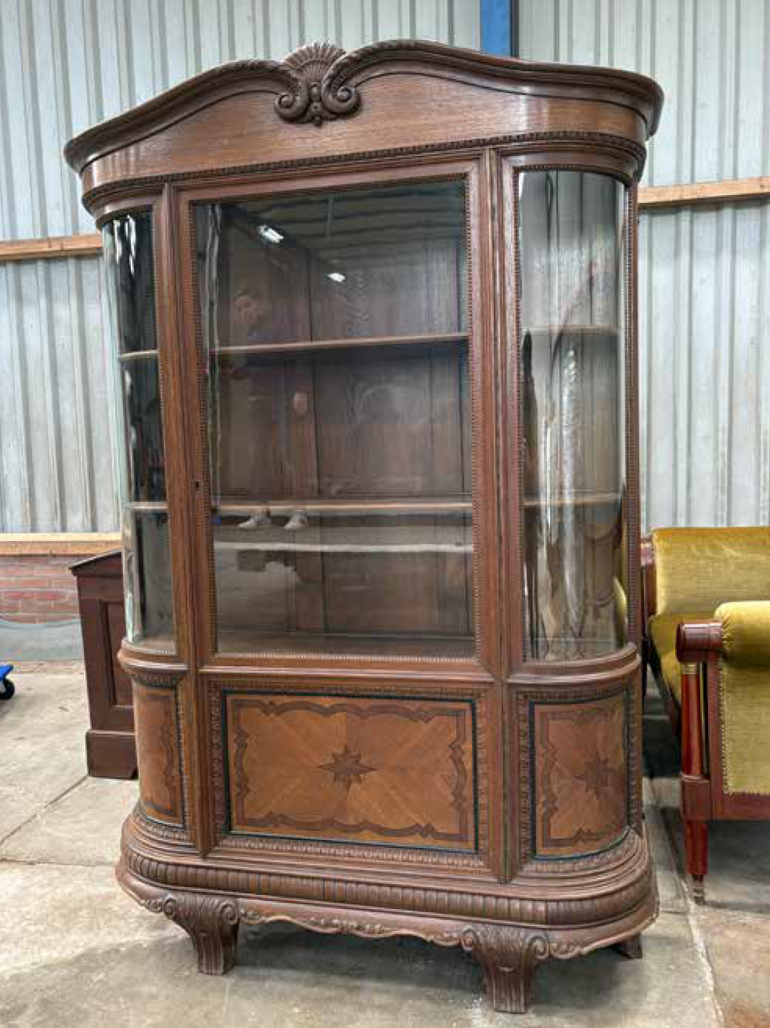 Oak Curved Glass Cabinet