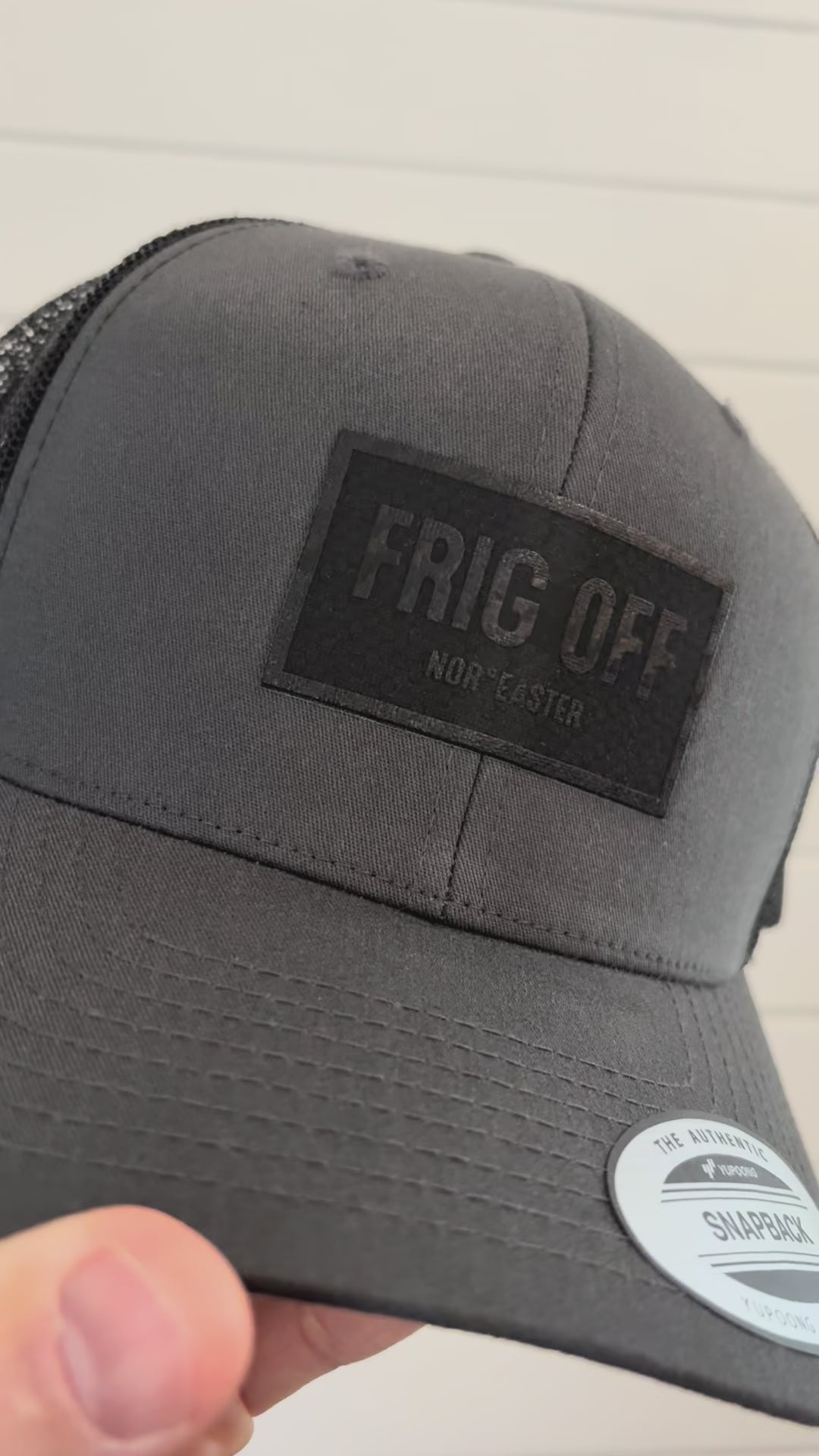 Charcoal Grey Frig Off Retro Trucker Hat with Black Reflective Patch